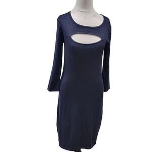 Express Medium Blue Metallic Glitter Stretch Bodycon Dress Sexy Sleek Festive